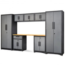 Load image into Gallery viewer, 8 pcs Bamboo Worktop 24 Gauge Garage Storage Cabinet Set