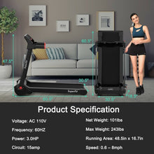 Load image into Gallery viewer, 3HP Folding Electric Treadmill Running Machine with Bluetooth Speaker-Red