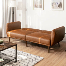 Load image into Gallery viewer, Convertible Futon Sofa Bed PU Adjustable Couch Sleeper with Wood Legs-Brown