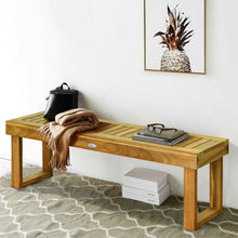 Load image into Gallery viewer, 52" Acacia Wood Dining Bench with Slatted Seat
