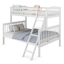 Load image into Gallery viewer, Twin over Full Bunk Bed Rubber Wood Convertible with Ladder Guardrail-White