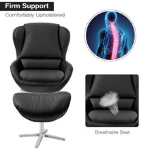 Load image into Gallery viewer, Swivel Top Grain Leather Lounge Armchair Rocking Chair with Ottoman-Black