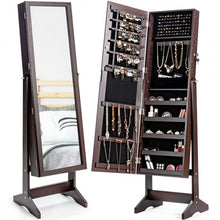 Load image into Gallery viewer, Jewelry Cabinet Stand Mirror Armoire with Large Storage Box-Brown