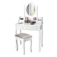 Load image into Gallery viewer, Vanity Table Set with Oval Mirror and 4 Drawers