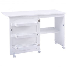 Load image into Gallery viewer, White Folding Swing Craft Table Storage Shelves Cabinet
