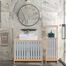 Load image into Gallery viewer, Bathroom Floor Cabinet Freestanding Single Door Bamboo 3-Tier Storage