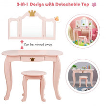 Load image into Gallery viewer, Kids Makeup Dressing Table with Tri-folding Mirror and Stool-Pink
