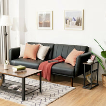 Load image into Gallery viewer, Convertible Futon Sofa Bed PU Adjustable Couch Sleeper with Wood Legs-Black