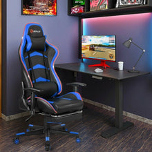 Load image into Gallery viewer, Massage LED Gaming Chair with Lumbar Support & Footrest-Blue