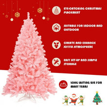 Load image into Gallery viewer, 6 ft Pink Artificial Hinged Spruce Full Christmas Tree with Foldable Metal Stand