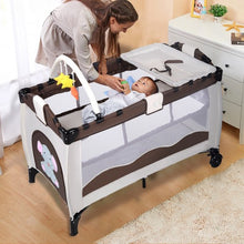 Load image into Gallery viewer, Baby Crib Playpen Playard Pack Travel Infant Bassinet Bed Foldable 4 color-COFFEE