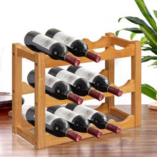 Load image into Gallery viewer, 3-Tier Bar Kitchen 12-Bottle Wine Display Holder with Wooden Tabletop