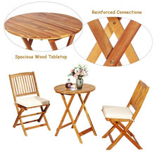 Load image into Gallery viewer, 3PCS Patio Folding Wooden Bistro Set Cushioned Chair -White