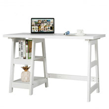 Load image into Gallery viewer, 2 Tier Shelf Wooden Trestle Computer Table Writing Desk