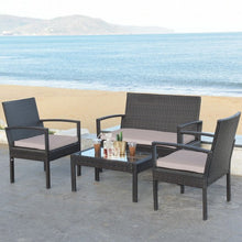 Load image into Gallery viewer, 4 pcs Patio Rattan Furniture Set Cushioned Loveseat Armrest Garden-Brown