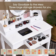 Load image into Gallery viewer, Oval Mirror Vanity Set  with 10 LED Dimmable Bulbs and 3 Drawers-White