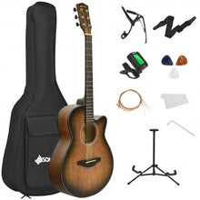 Load image into Gallery viewer, 40" Full Size Cutaway Acoustic Guitar Starter Guitarra Bundle Kit -Coffee