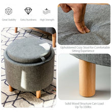 Load image into Gallery viewer, Round Storage Ottoman with Tray Top Accent Padded Footrest-Gray