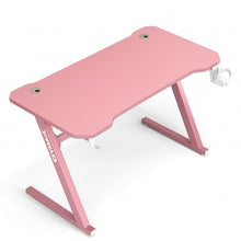 Load image into Gallery viewer, 47" Z-Shaped Computer Table with Cup Holder Headphone Hook-Pink