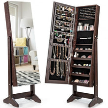 Load image into Gallery viewer, Standing Jewelry Armoire Cabinet with Full Length Mirror-Brown