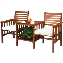Load image into Gallery viewer, 3 pcs Outdoor Patio Table Chairs Set Acacia Wood Loveseat-White