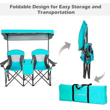 Load image into Gallery viewer, Portable Folding Camping Canopy Chairs w/ Cup Holder-Turquoise