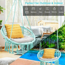 Load image into Gallery viewer, Hanging Macrame Hammock Chair with Handwoven Cotton Backrest-Turquoise