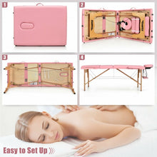 Load image into Gallery viewer, 3 Fold 84" L Portable Adjustable Massage Table with Carry Case-Pink