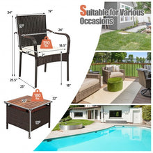 Load image into Gallery viewer, 3 PCS Patio Rattan Furniture Bistro Set with Wood Side Table and Stackable Chair
