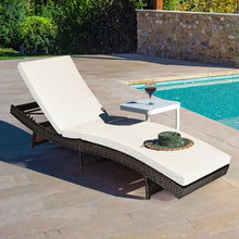 Load image into Gallery viewer, Patio Folding Adjustable Rattan Chaise Lounge Chair with Cushion-White
