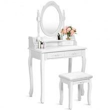 Load image into Gallery viewer, Vanity Table Set with Oval Mirror and 4 Drawers-White