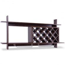 Load image into Gallery viewer, Wall Mount Wine Rack with Glass Holder & Storage Shelf-Walnut