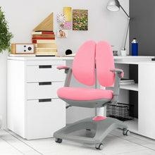 Load image into Gallery viewer, Kids Adjustable Height Depth Study Desk Chair with Sit-Brake Casters-Pink