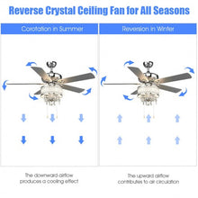 Load image into Gallery viewer, 52" Crystal Ceiling Fan Lamp w/ 5 Reversible Blades-Silver