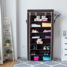 Load image into Gallery viewer, 10 Tier 27 Pair Space Saving Shoe Tower Rack with Fabric Cover-Brown