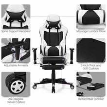 Load image into Gallery viewer, PU Leather Gaming Chair with USB Massage Lumbar Pillow and Footrest-White