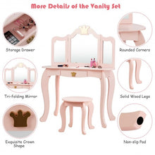Load image into Gallery viewer, Kids Makeup Dressing Table with Tri-folding Mirror and Stool-Pink