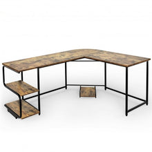 Load image into Gallery viewer, Reversible L-Shaped Computer Study Table with Shelves-Rustic Brown