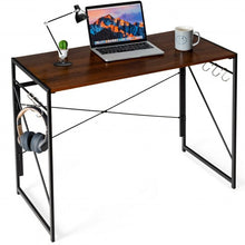 Load image into Gallery viewer, Folding Computer Desk Writing Study Desk Home Office with 6 Hooks-Brown