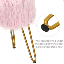 Load image into Gallery viewer, Faux Fur Vanity Chair Makeup Stool Furry Padded Seat Round Ottoman-Pink