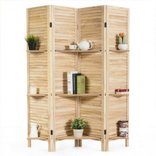 Load image into Gallery viewer, 4 Panel Folding Room Divider Screen with 3 Display Shelves-Brown