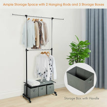 Load image into Gallery viewer, 2-Rod Adjustable Garment Rack with Shelf & Storage Boxes