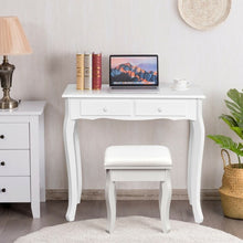 Load image into Gallery viewer, 4 Drawers Mirrored Jewelry Wood Vanity Dressing Table w/ Stool-White