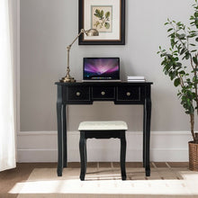 Load image into Gallery viewer, 5 Drawers Vanity Table Stool Set with 12-LED Bulbs-Black