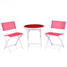 Load image into Gallery viewer, 3 Pcs Folding Garden Patio Table Chairs Set -Red