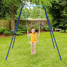 Load image into Gallery viewer, Outdoor Kids Swing Set with Heavy Duty Metal A-Frame and Ground Stakes-Blue