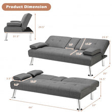 Load image into Gallery viewer, Convertible Folding Futon Sofa Bed Fabric with 2 Cup Holders-Light Gray
