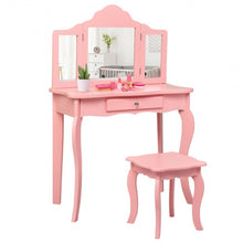 Load image into Gallery viewer, Kids Makeup Dressing Mirror Vanity Table Stool Set-Pink