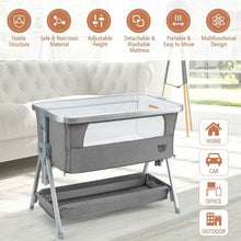 Load image into Gallery viewer, Baby Bed Side Crib Portable Adjustable Infant Travel Sleeper Bassinet-Gray