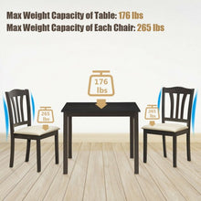 Load image into Gallery viewer, 3 Pieces Dining Set Square Table with 2 Padded Wooden Chairs